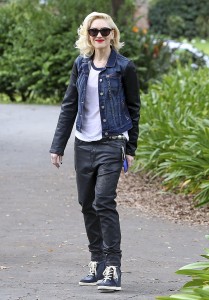 Gwen-Stefani-slick-leather-sleeved-denim-jacket-Paige