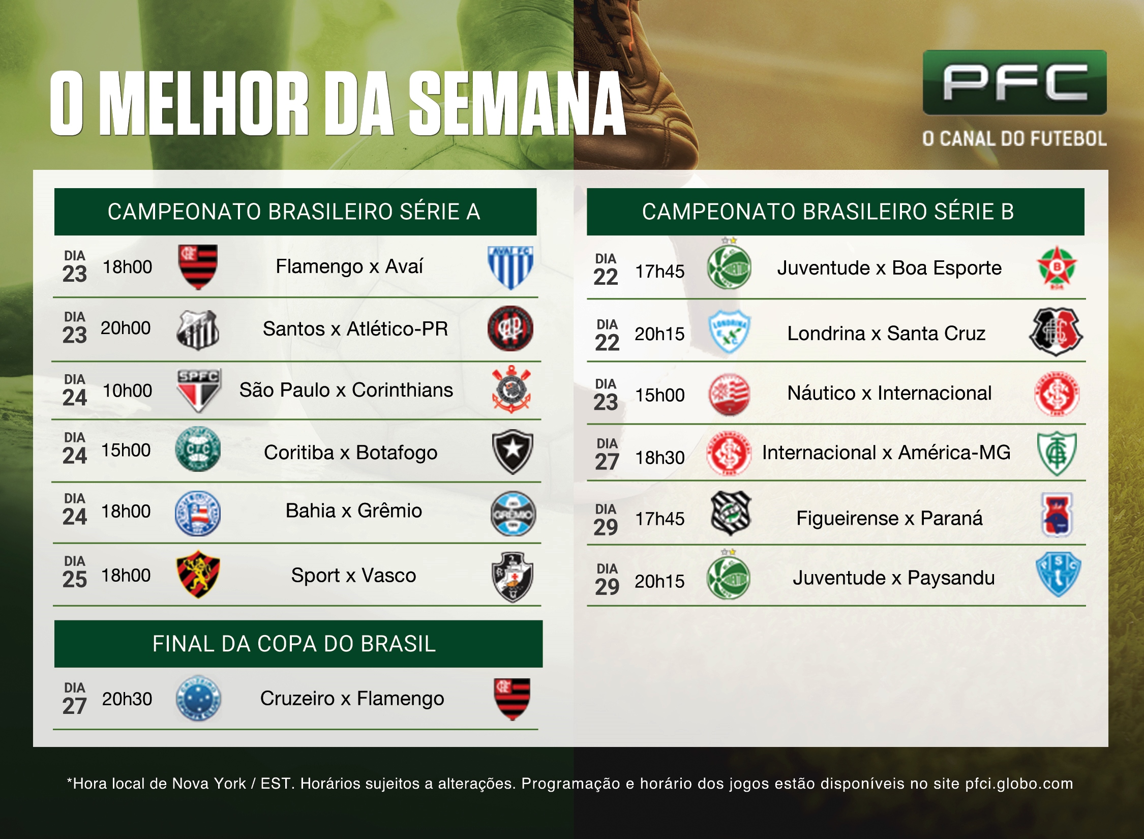 Confira a tabela de jogos da semana do PFC