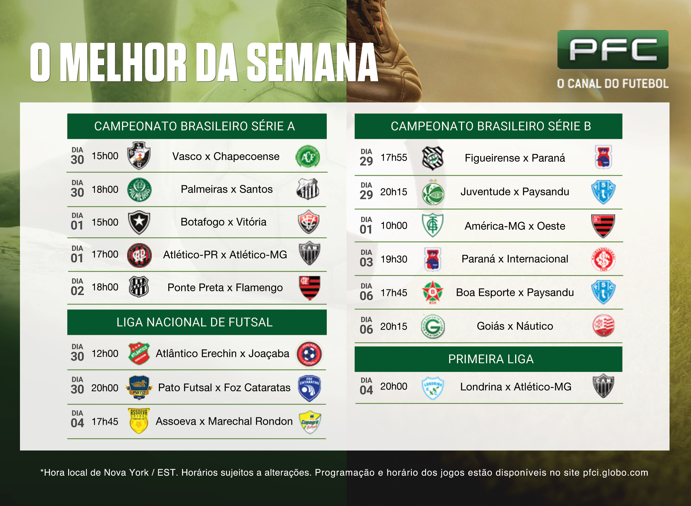 Confira a tabela de jogos da semana do PFC